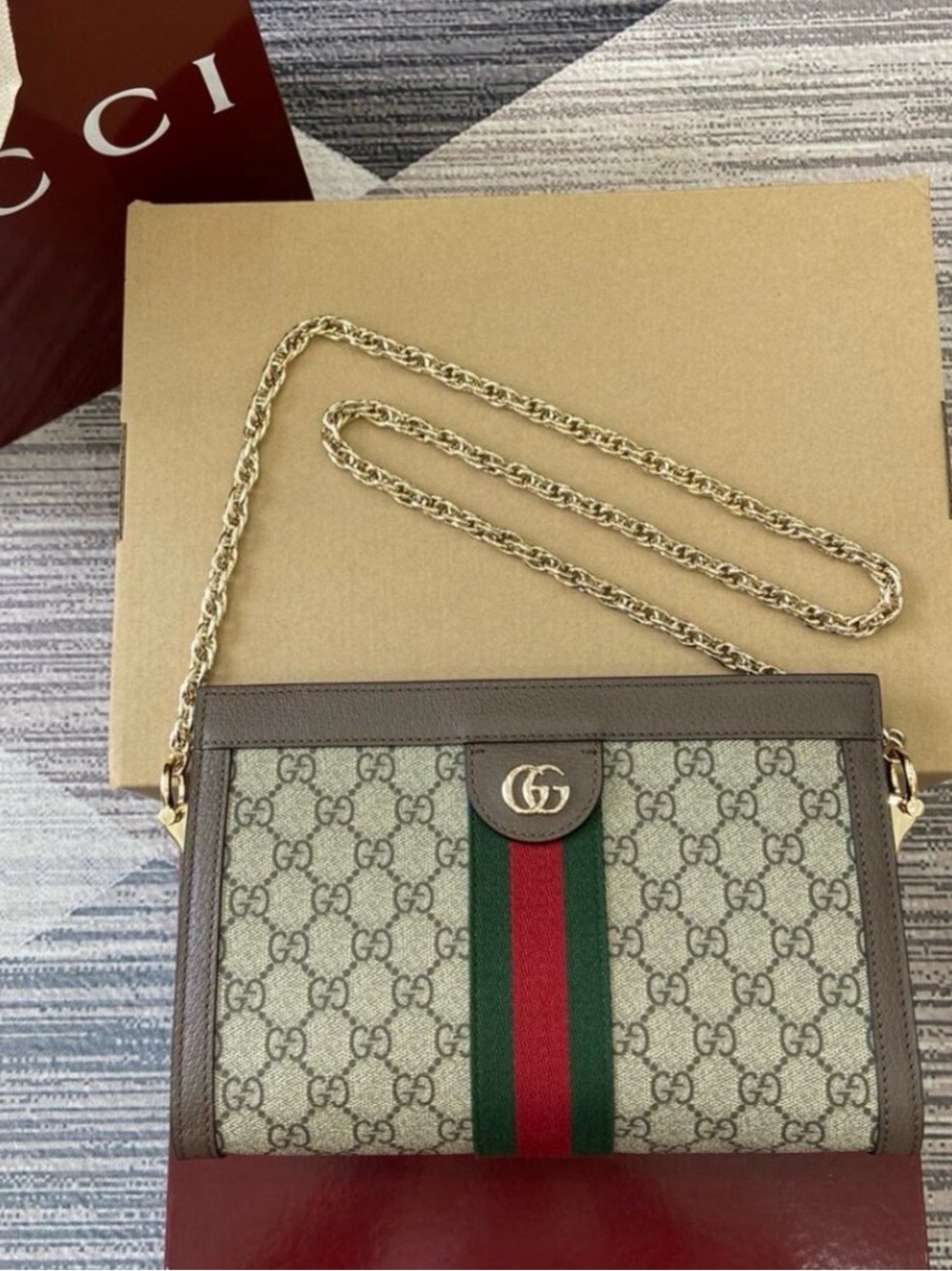 Gucci GG Supreme Ophidia Bag in Beige, Brown, Green and Red